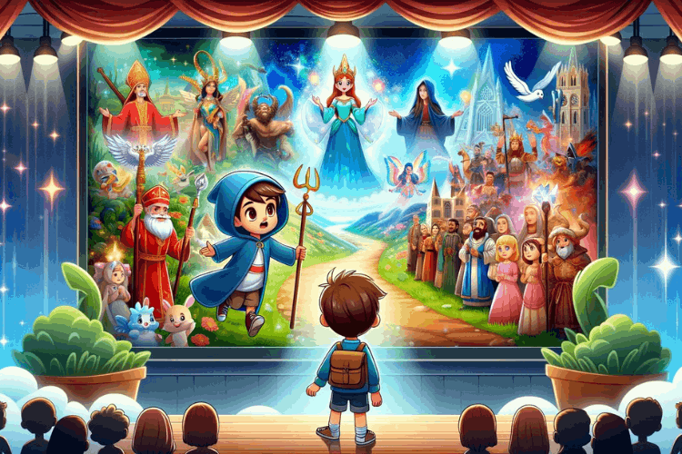 Children on an animated adventure through Bible stories, with colorful and magical scenes.